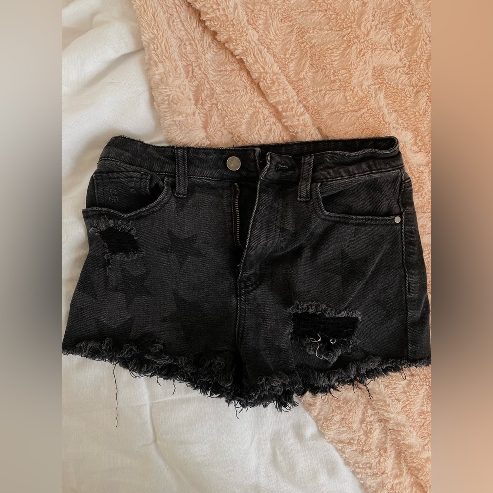 Black Star Patterned Women Jean Shorts